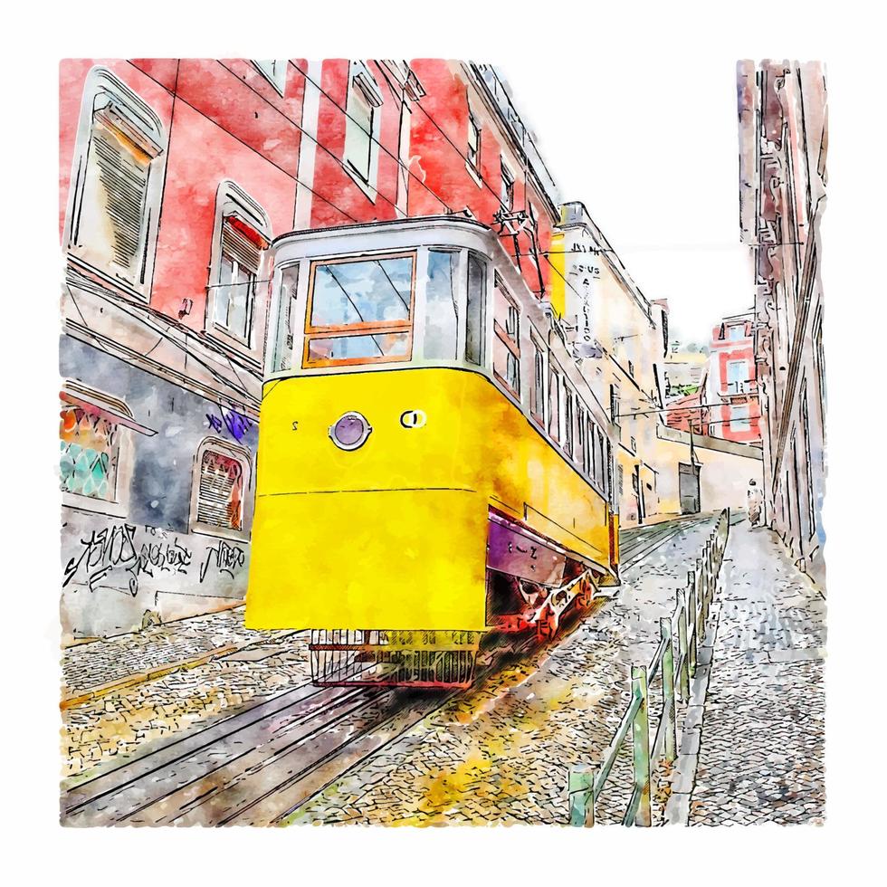 lisboa portugal acuarela boceto dibujado a mano ilustración vector