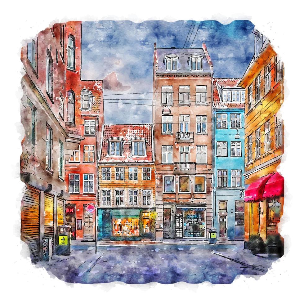 Copenhagen Denmark Watercolor sketch hand drawn illustration vector