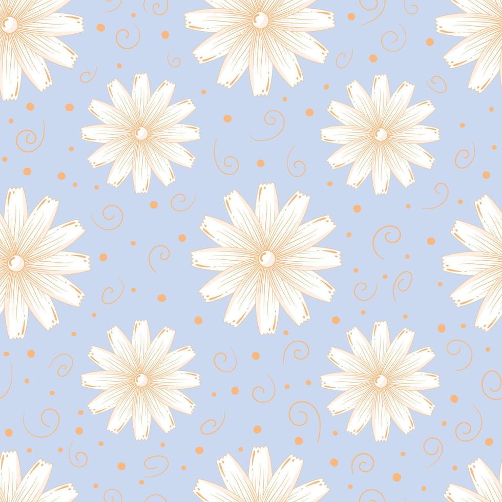 Seamless pattern with yellow calendula in a linear style isolated on blue background vector