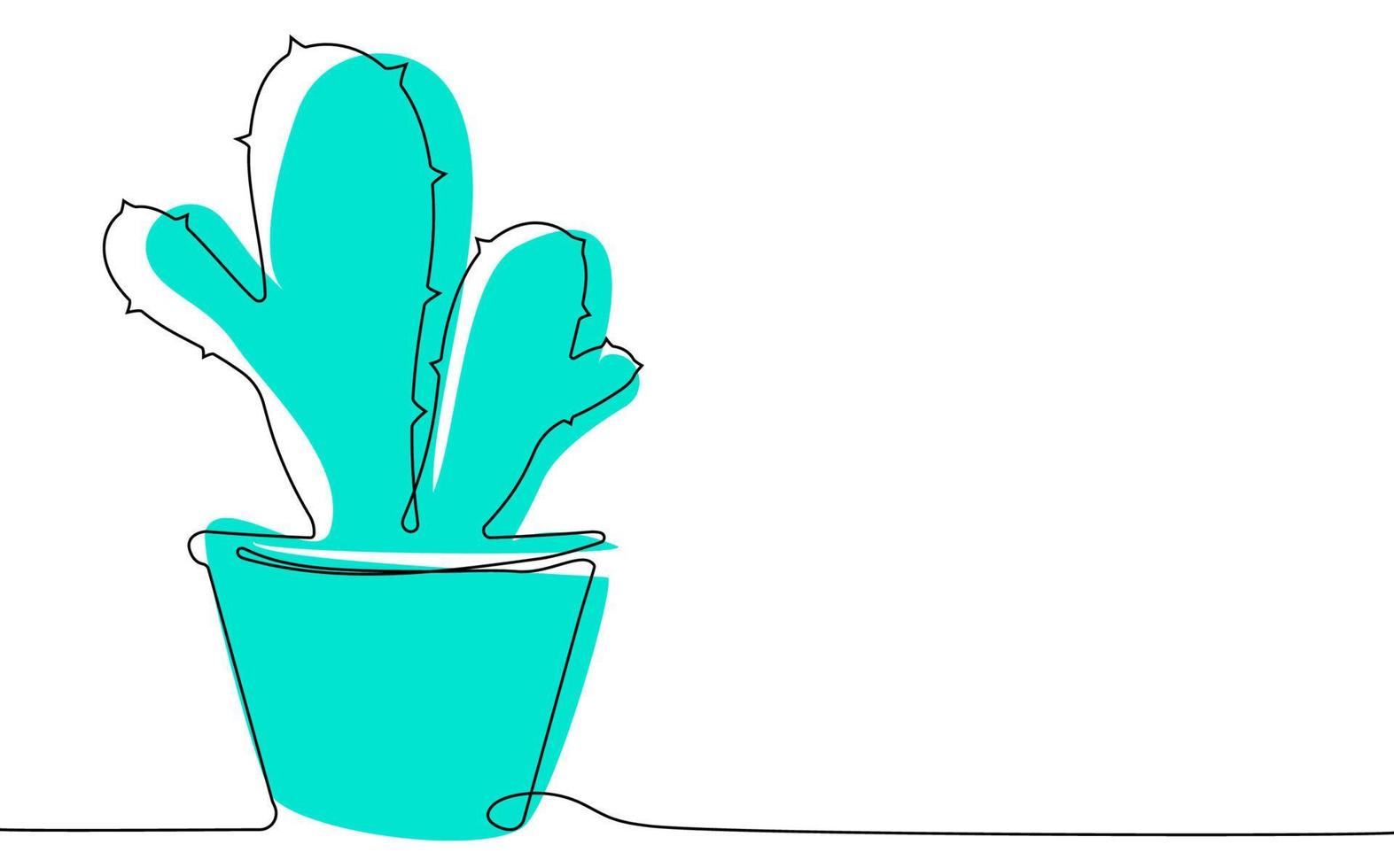 cactus caseros en maceta en una línea continua. plantas de interior, suculentas del desierto mexicano. vector