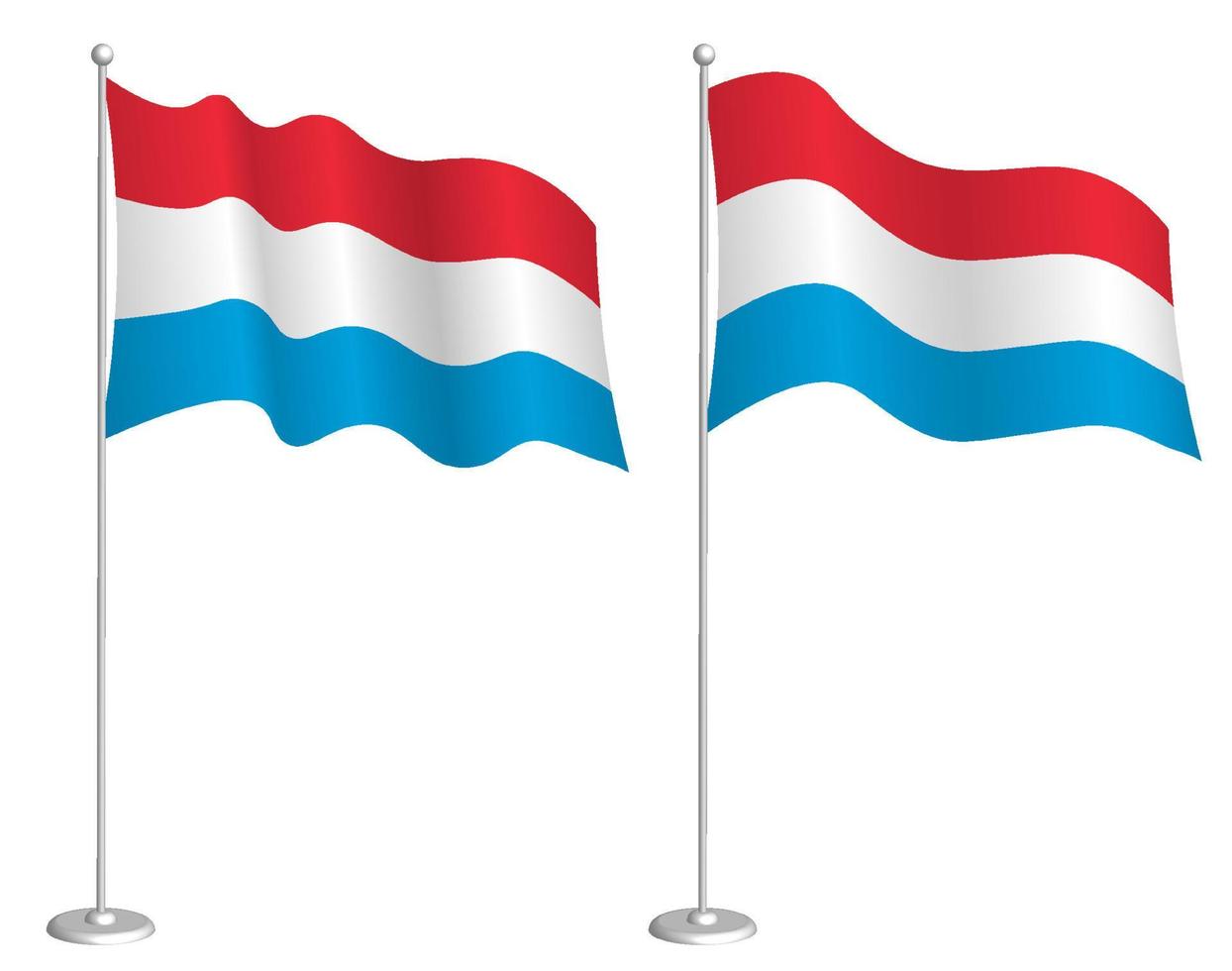 Luxembourg flag on flagpole waving in the wind. Holiday design element. Checkpoint for map symbols. Isolated vector on white background