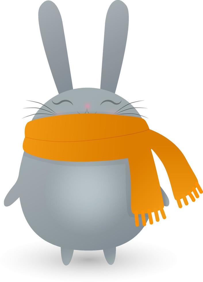 conejo gris de invierno envuelto en una bufanda naranja. ilustración vectorial vector