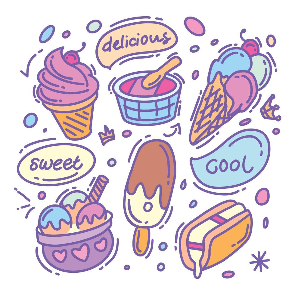 colección de helados dibujados a mano a todo color vector