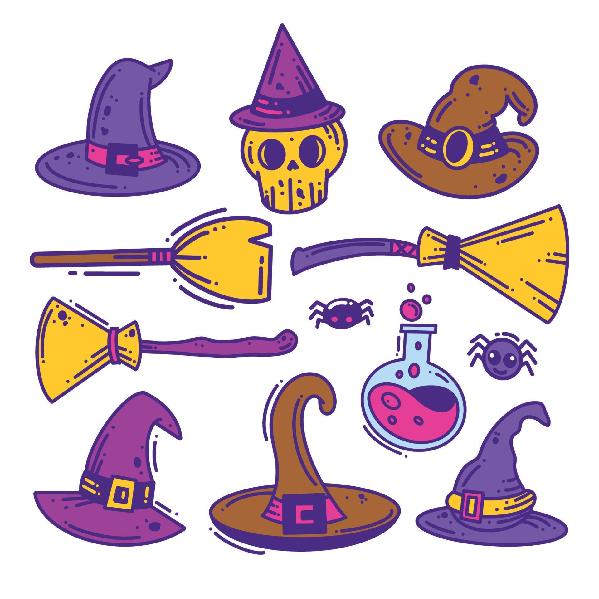 Set of hand drawn magician tools collection full color 12500049 Vector