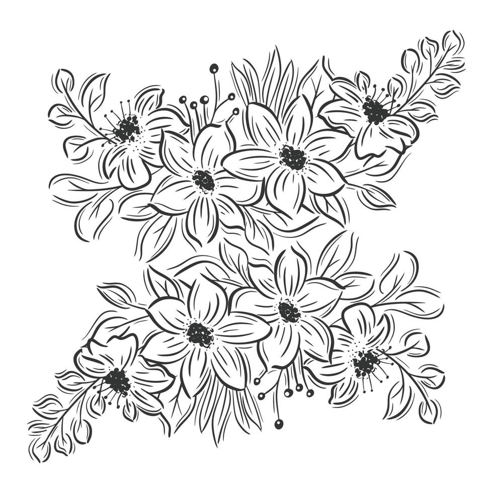colección de ramos de flores dobles dibujados a mano vector