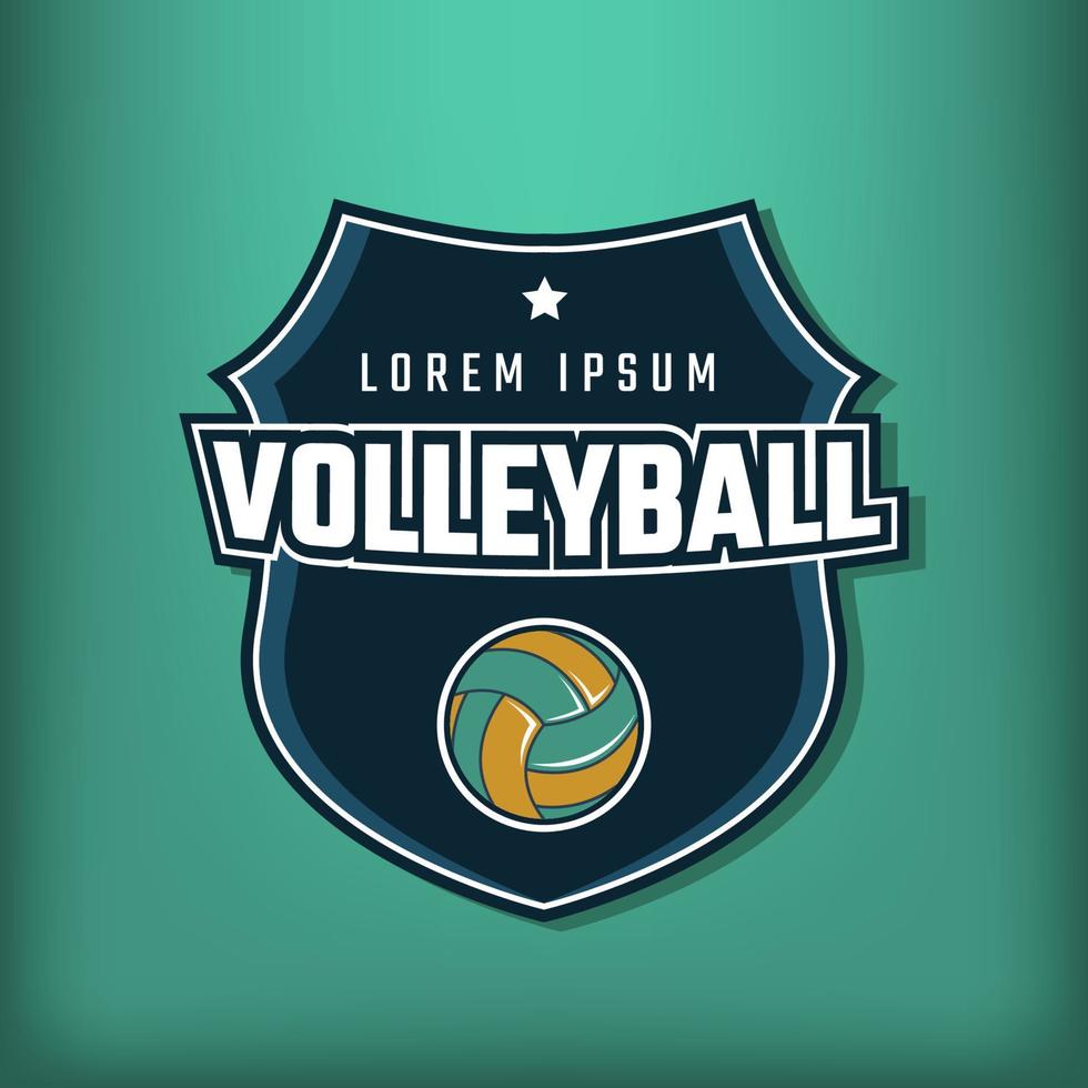 diseño de plantilla de logotipo con voleibol y escudo vector