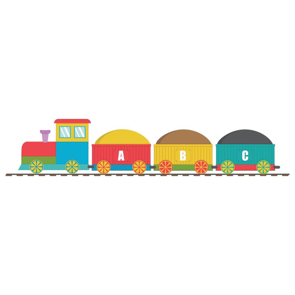 Wooden train with cars and letters ABC, back to school, color vector illustration in flat style