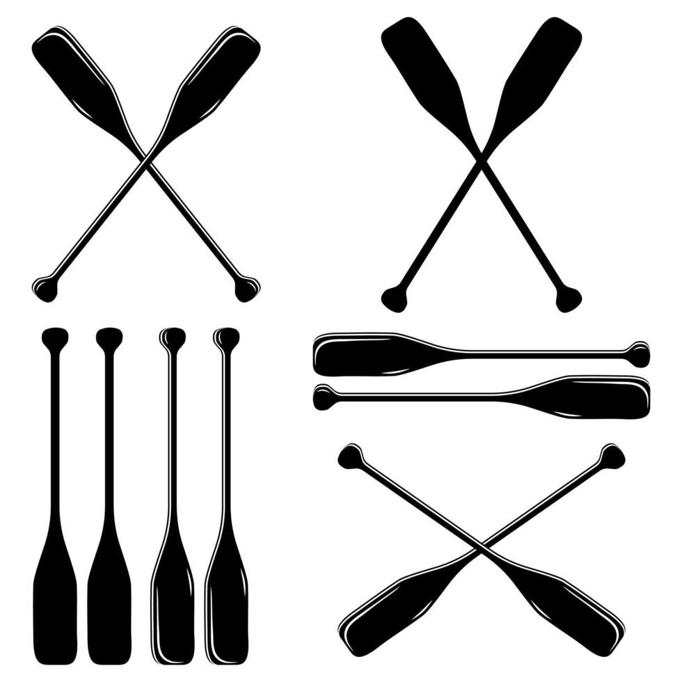 Wooden boat oars, icon set black stencil silhouette vector illustration on white background