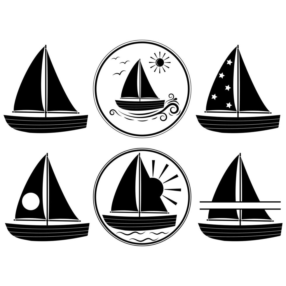 barco de madera con icono de galería de símbolos de vela, ilustración vectorial sobre fondo blanco. vector