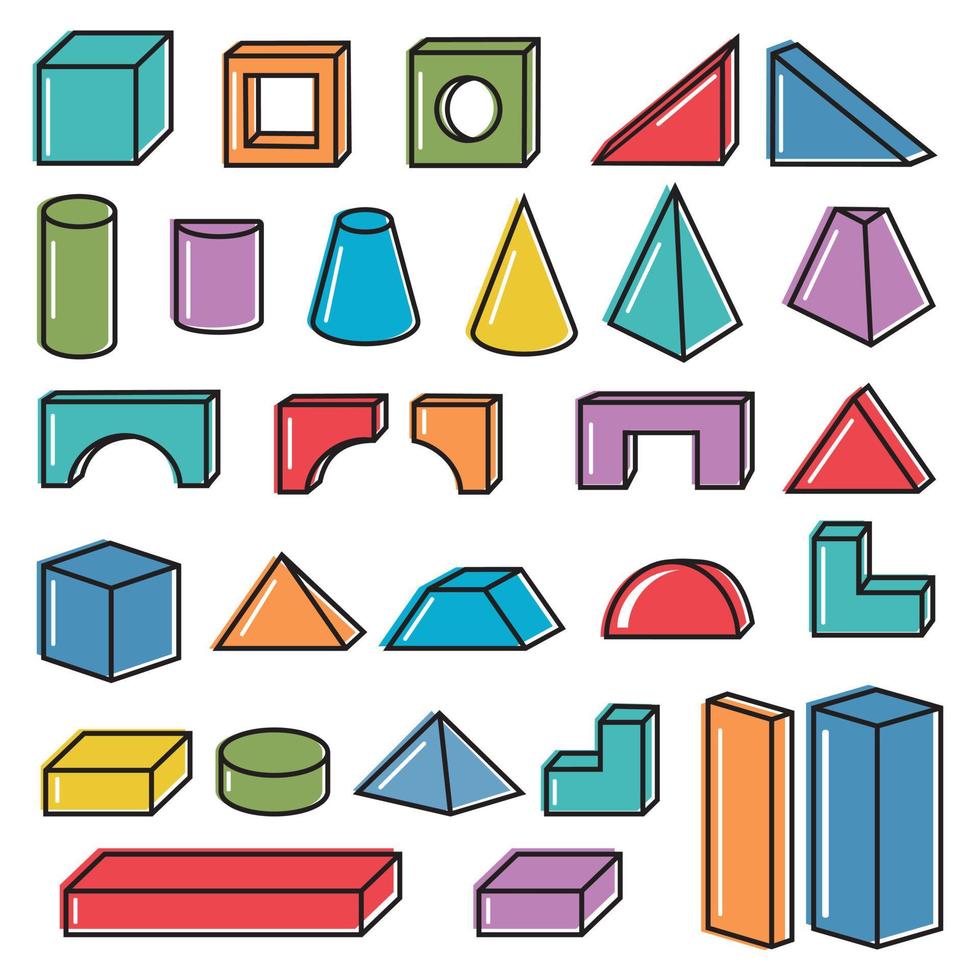 Multi-colored insulated wooden blocks for the construction of a children's tower, castle, house. Vector illustration.