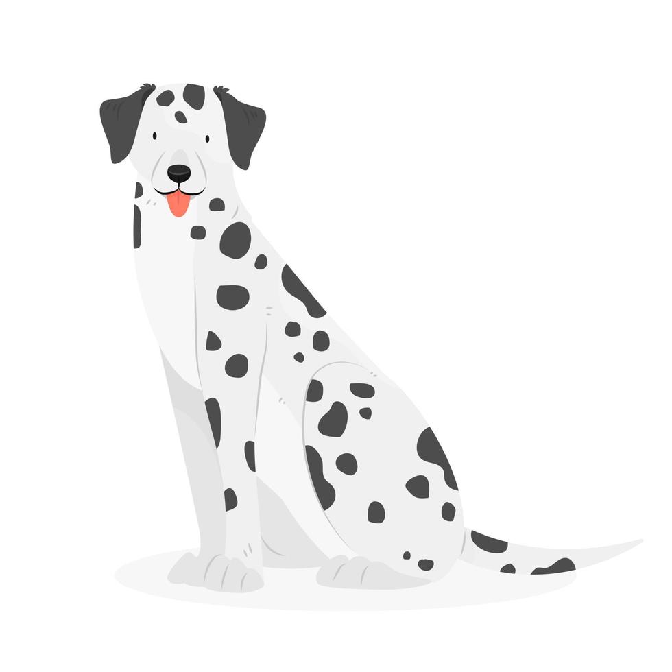 el dálmata está sentado con la lengua colgando. el personaje es un perro aislado en un fondo blanco. ilustración vectorial de animales. vector