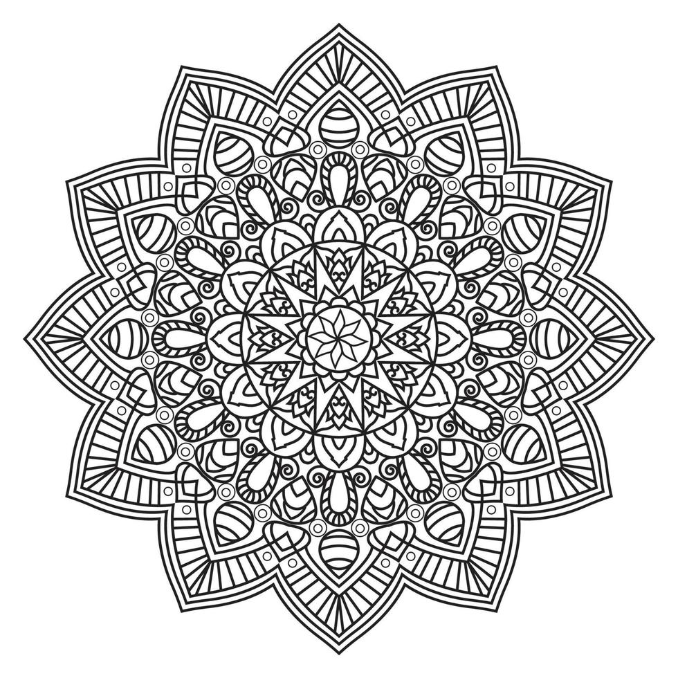 black and white round vector abstract mandala coloring book for adults, lace pattern paint shirt, and tile sticker design