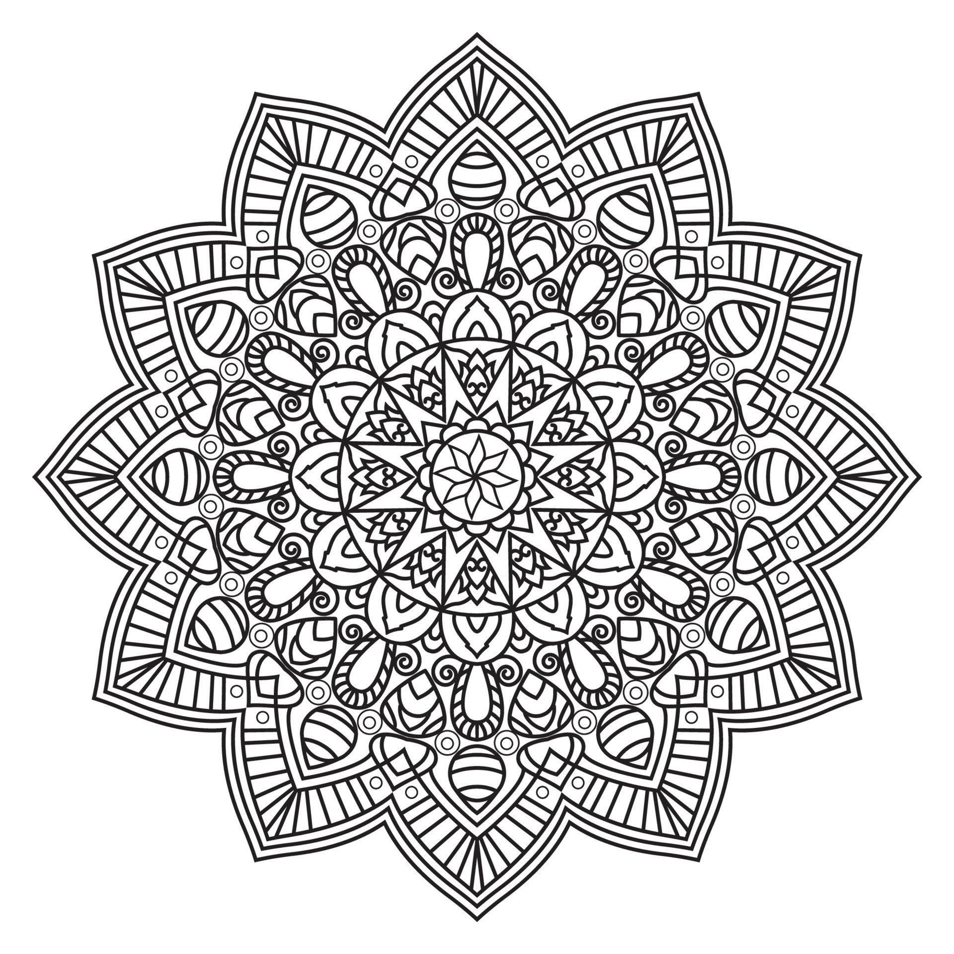 black and white round vector abstract mandala coloring book for adults