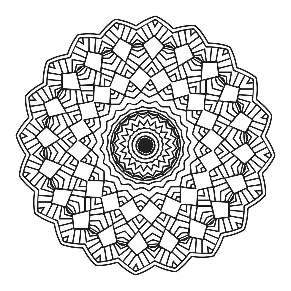 black and white round vector abstract mandala coloring book for adults, lace pattern paint shirt, and tile sticker design