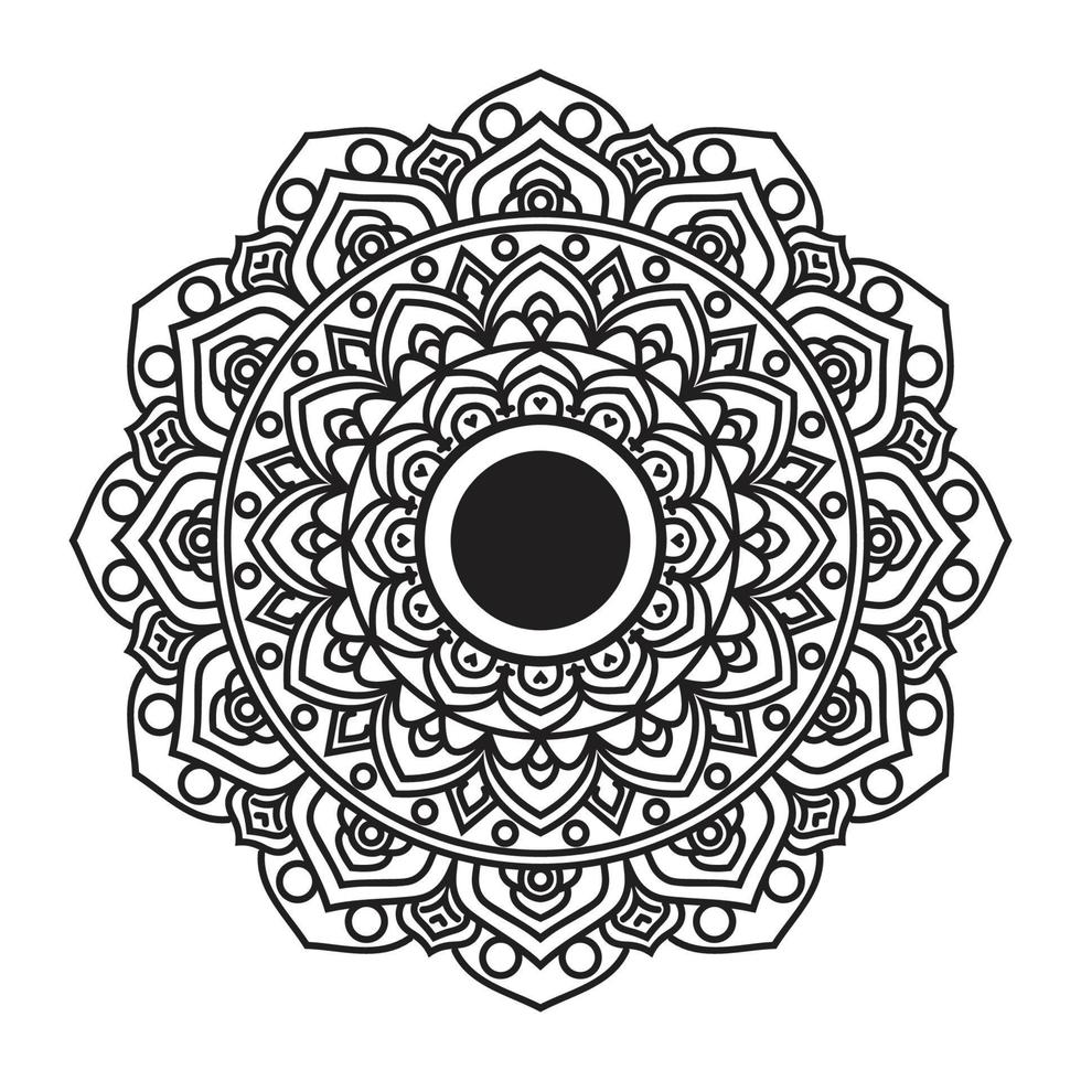 libro de colorear de mandala abstracto vectorial redondo en blanco y negro para adultos, camisa de pintura de patrón de encaje y diseño de pegatinas de azulejos vector