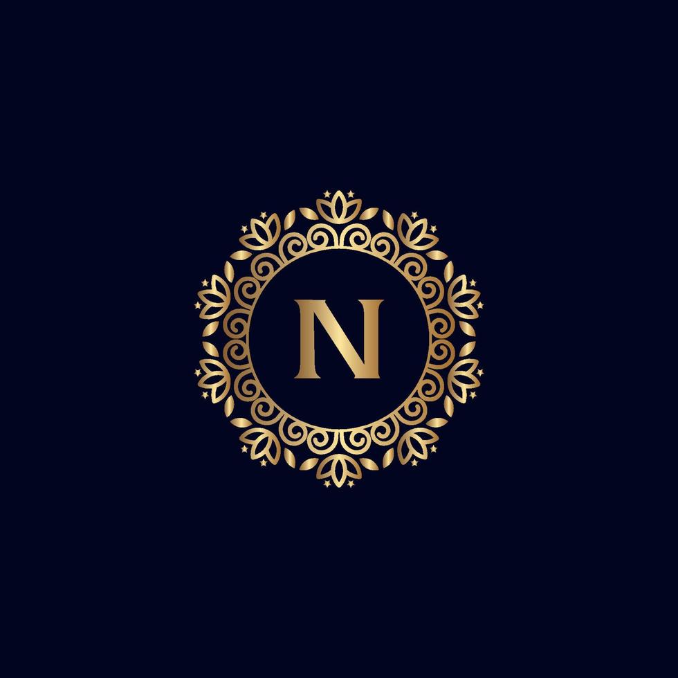 GOLD ROYAL LOGO BEAUTY LUXURY LETTER N vector