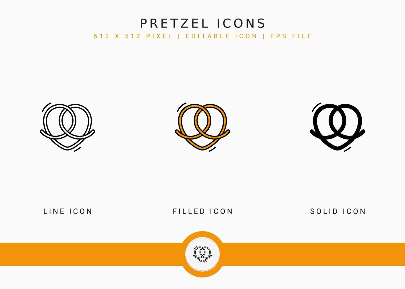 Pretzel icons set vector illustration with solid icon line style. Soft bretzel concept. Editable stroke icon on isolated background for web design, user interface, and mobile application