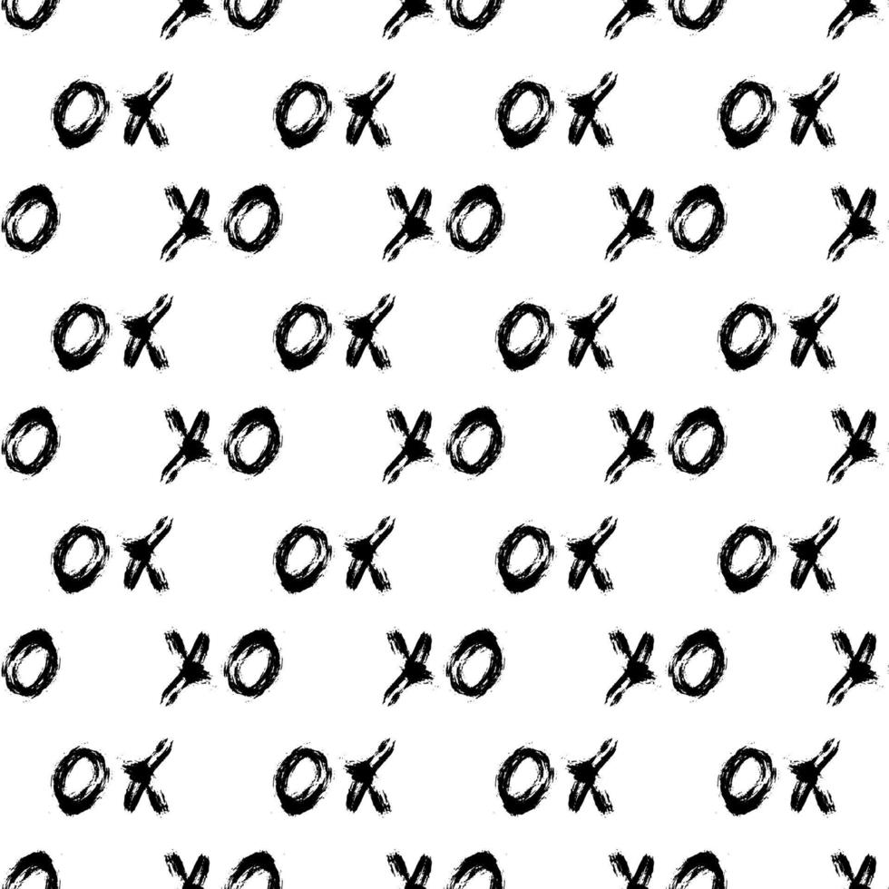 XOXO on white background. Seamless pattern. Hugs and kisses abbreviation symbol. Grunge vector background. Hand written brush lettering XO. Easy to edit template for Valentines day card, fabric, etc