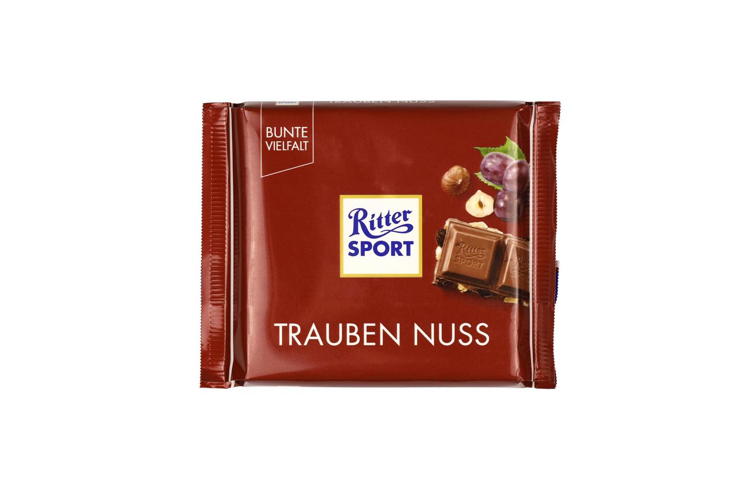 KHARKIV, UKRAINE - DECEMBER 8, 2020 Ritter Sport chocolate product. Ritter Sport was founded in 1912 in Stuttgart-Bad Cannstatt, Germany photo