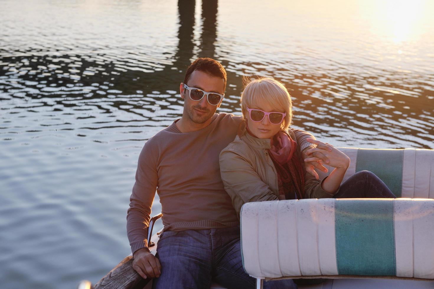 couple in love  have romantic time on boat photo