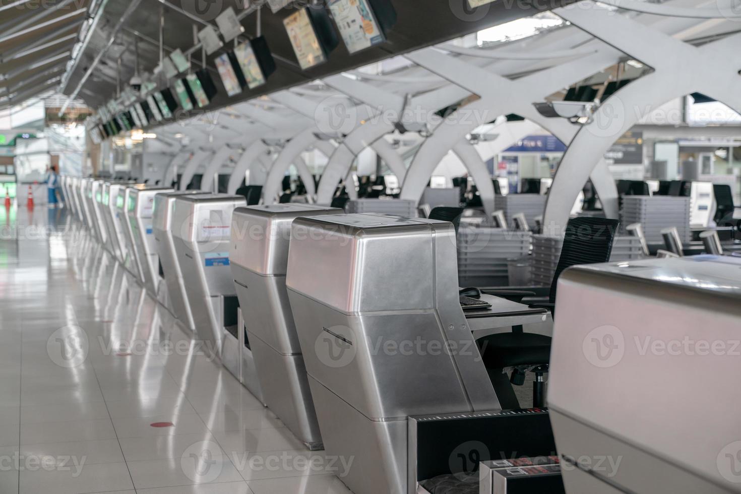 The empty public check-in area at airport. photo