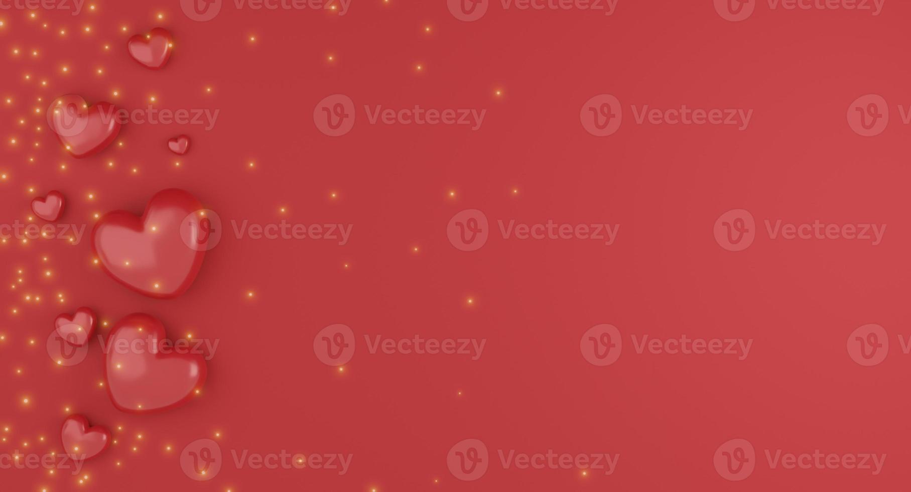Valentine's Day concept, red hearts balloons on red background. 3D rendering. empty space for text. photo