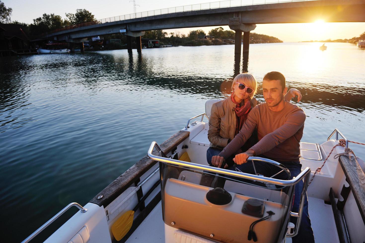 couple in love  have romantic time on boat photo