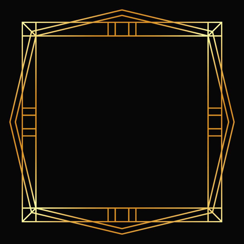 Vector golden geometric frame on black background. Isolated art deco design.