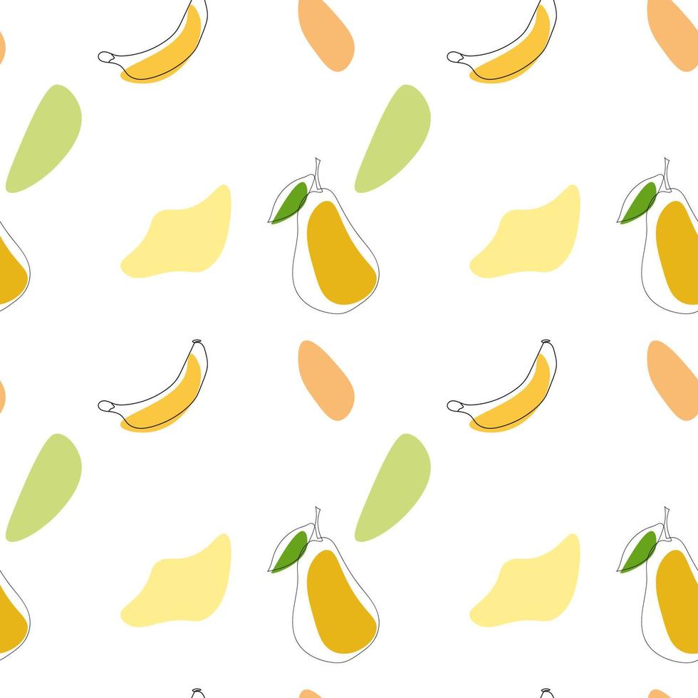 Vector abstract fruit pattern with pear and banana line art.