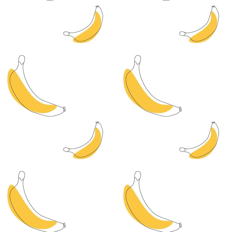 Seamless pattern with banana on a white background.Line art style. Vector art