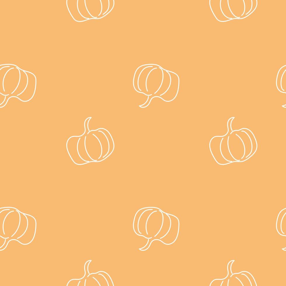 Seamless pattern with pumpkin on a orange background.Line art style. Vector art
