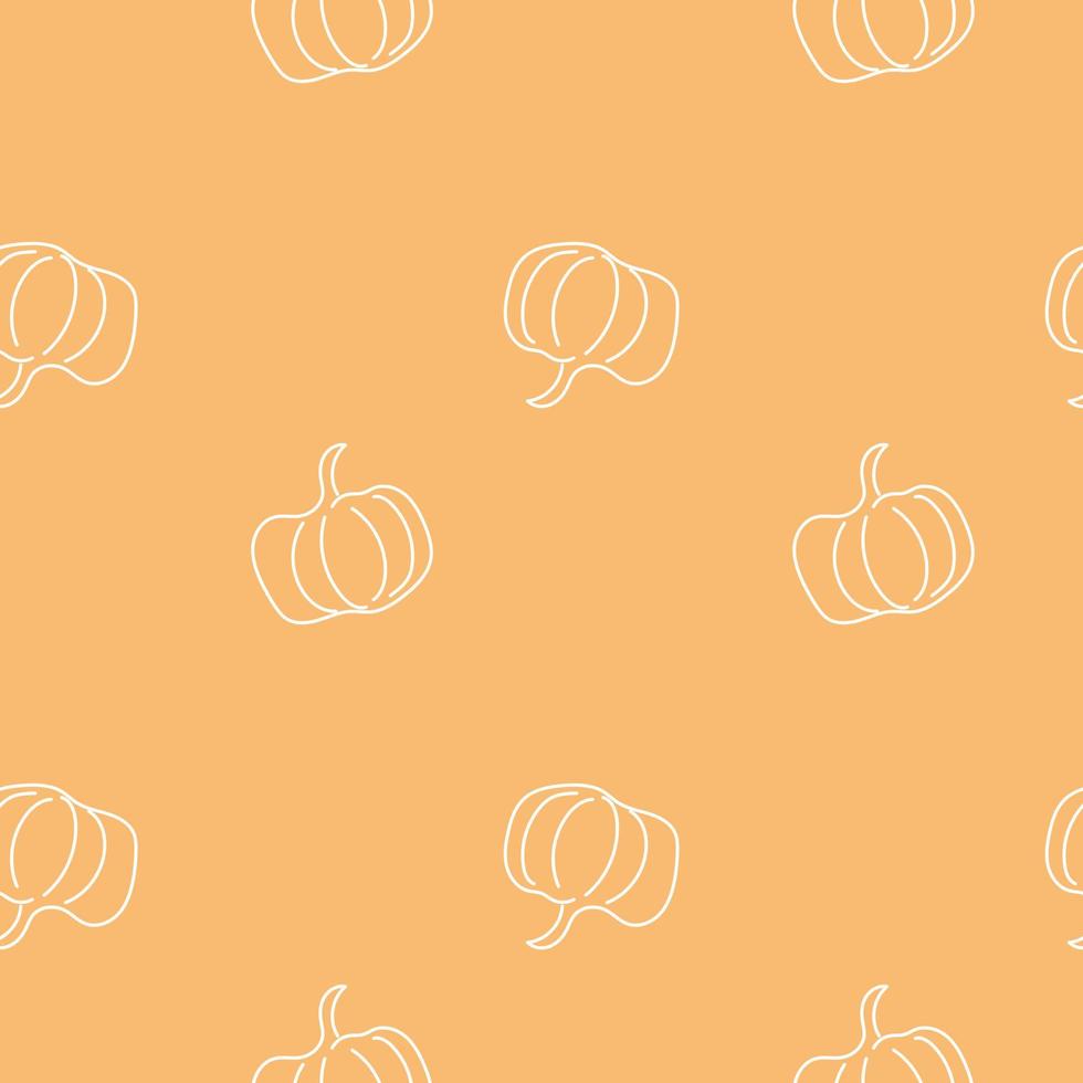 Seamless pattern with pumpkin on a orange background.Line art style. Vector art