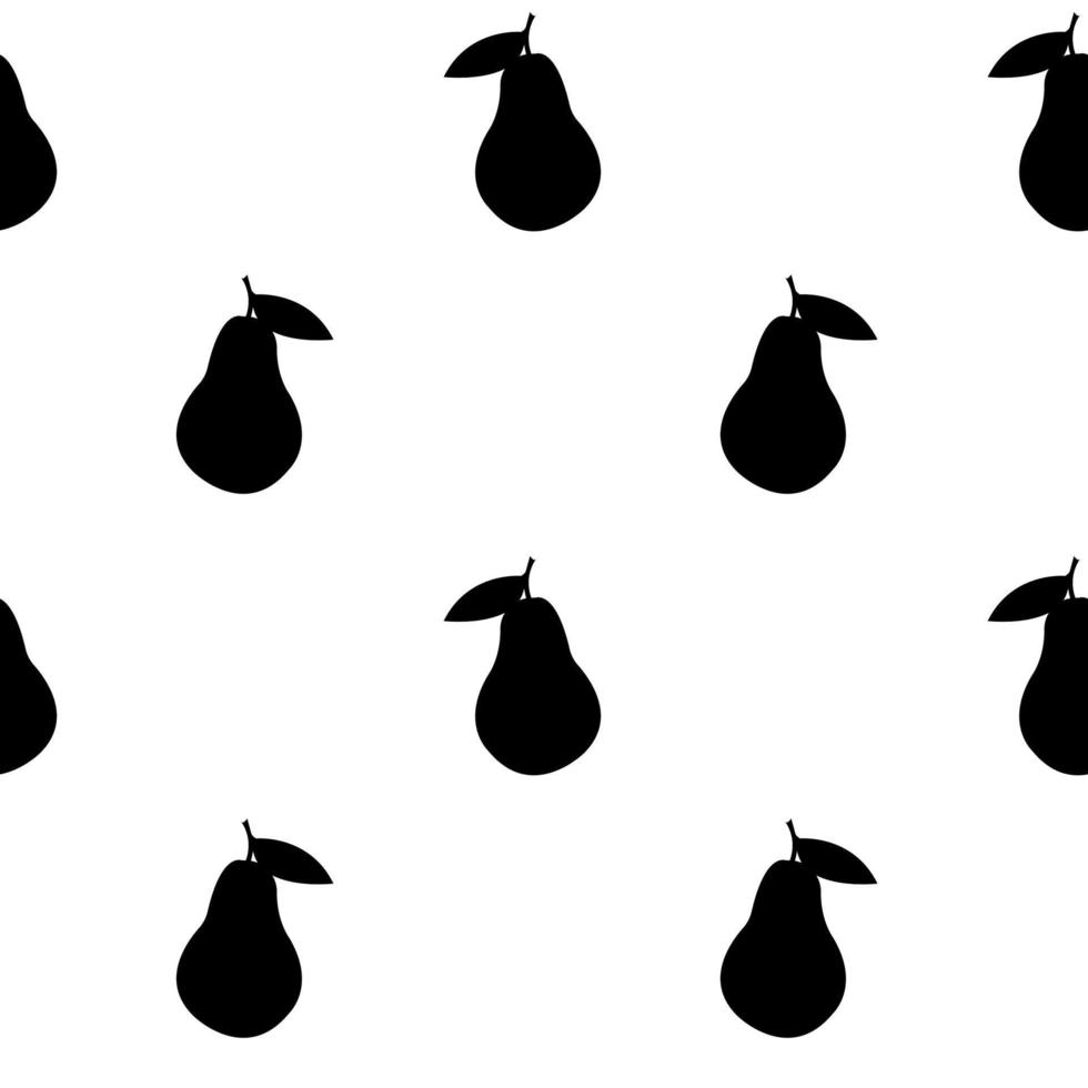 seamless pattern with black silhouette of pear on a white background vector