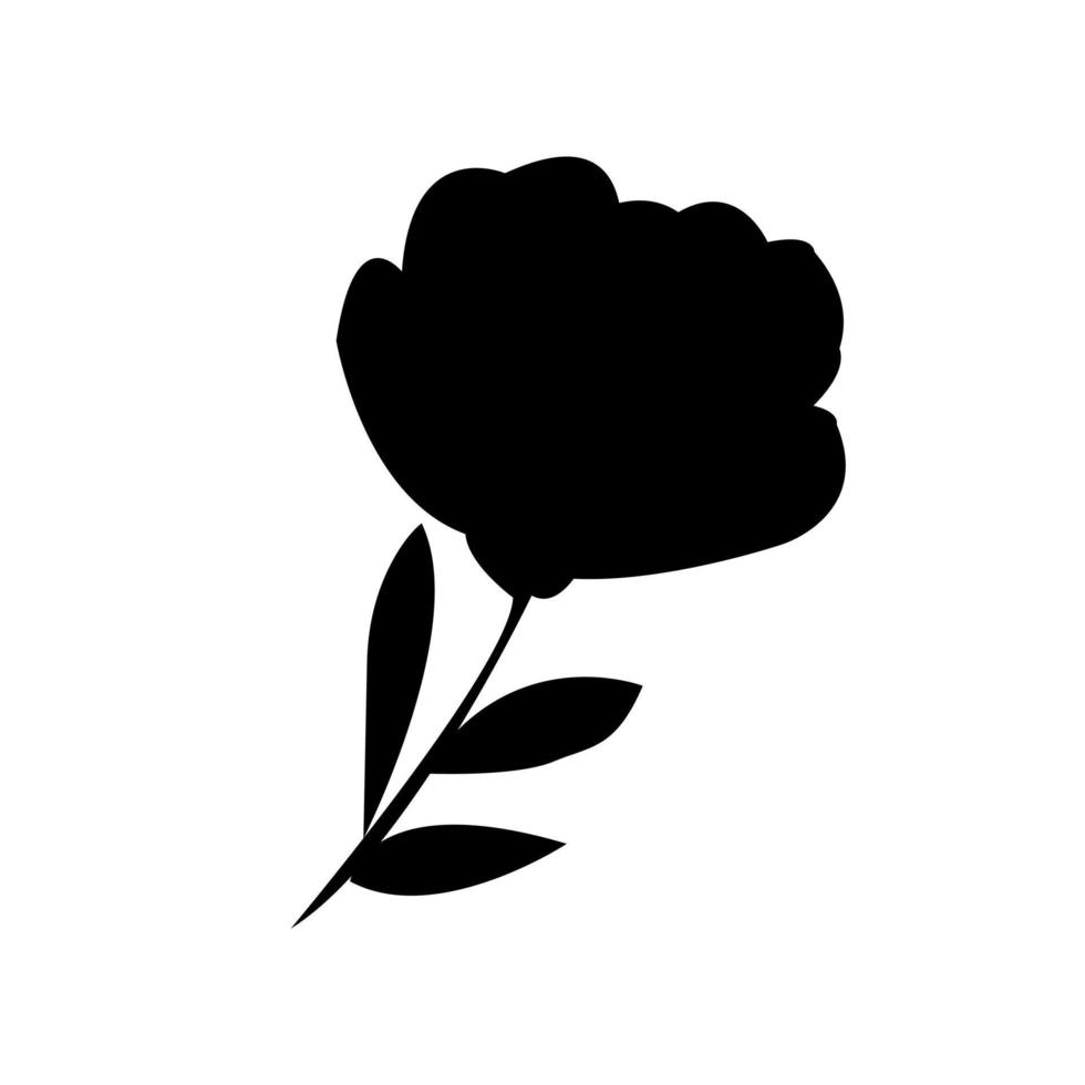 Black silhouette of peony flower on white background. Graphic drawing. Vector illustration.