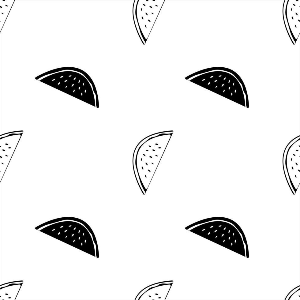 Slices of watermelon isolated on white background. Seamless pattern. Black and white. vector