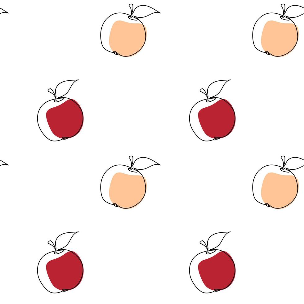 Seamless pattern with apple on a white background.Line art style. Vector art