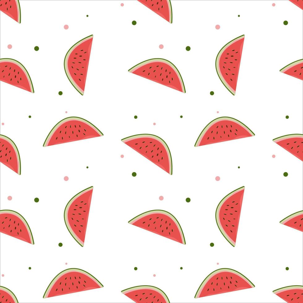 Vector seamless pattern. Watermelon slices with seeds on white