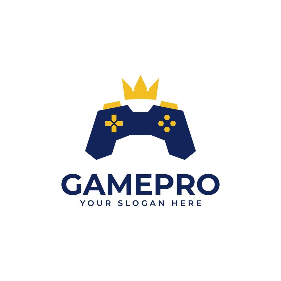 Pro Player Gamer Logo Design Concept With Joystick Game and Crown vector