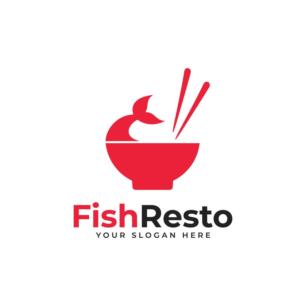 diseño de logotipo de comida con combinación de tazón y pescado adecuado para restaurante o cafetería vector