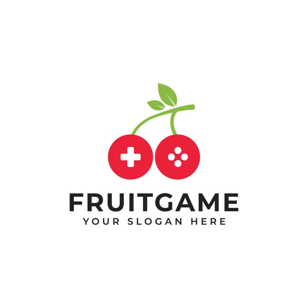 lindo vector de logotipo de juego con combinación de botón de joystick y cereza adecuado para juegos temáticos de frutas