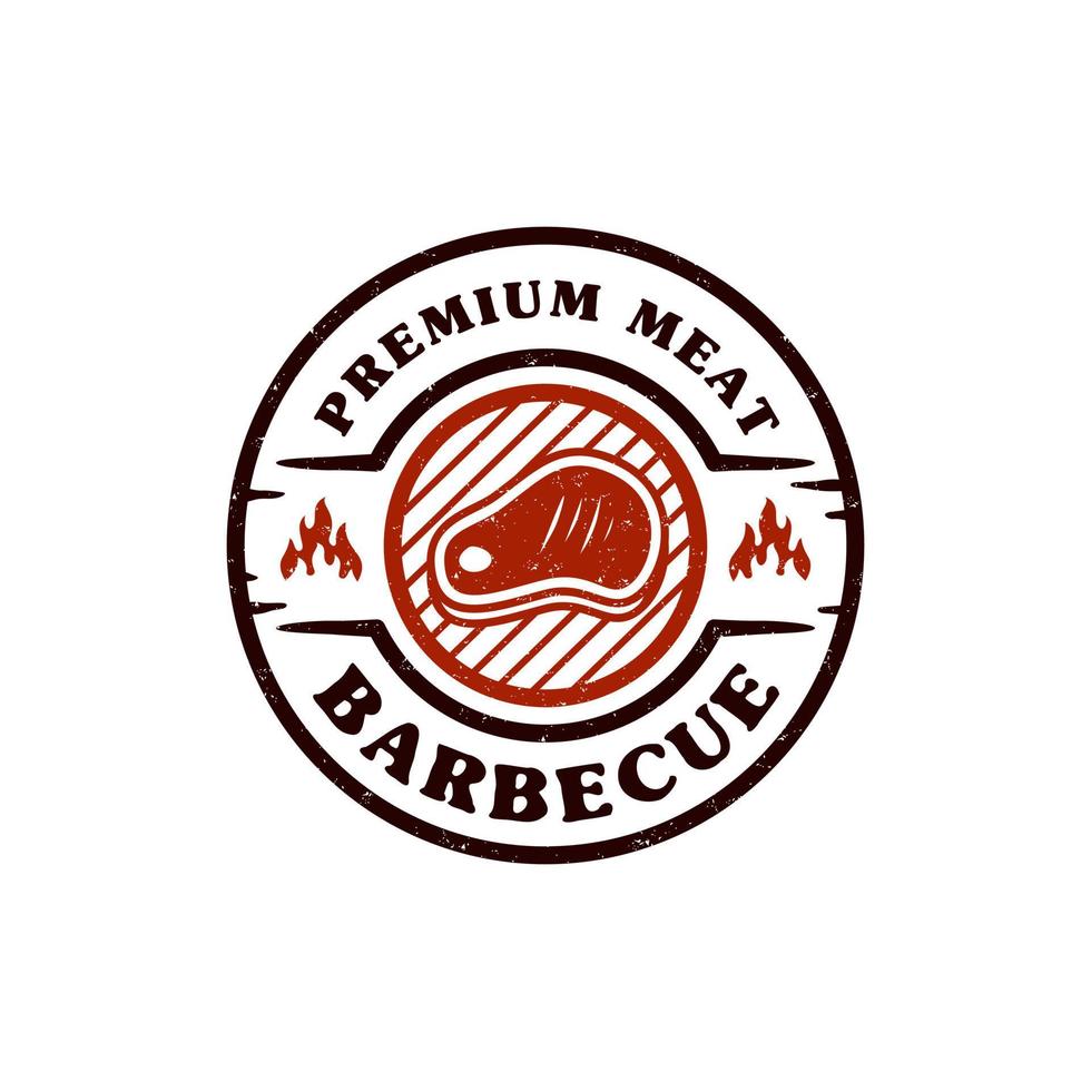 Rustic Barbecue Barbeque Bbq Grill Logo Design Template With Vintage Retro Style Label Stamp vector