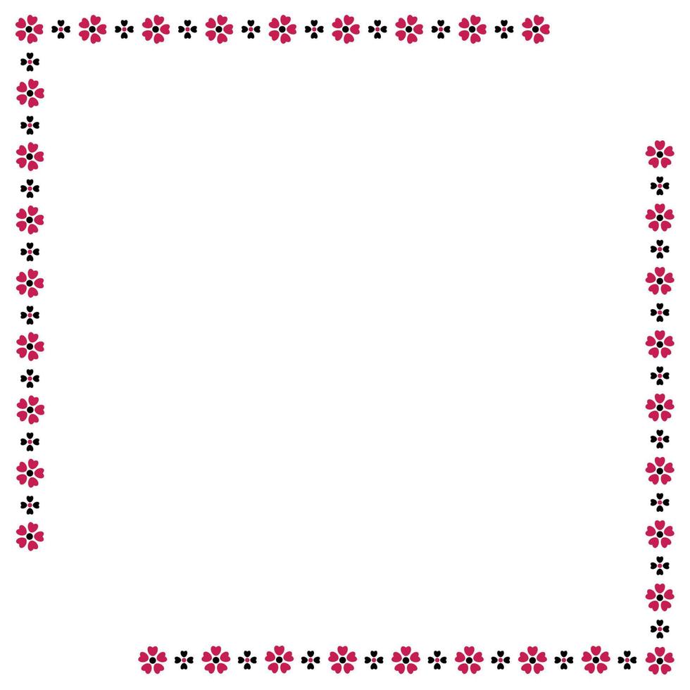 marco de flores rojo-negras en estilo bordado ucraniano, vector plano, aislado en blanco, fondo cuadrado
