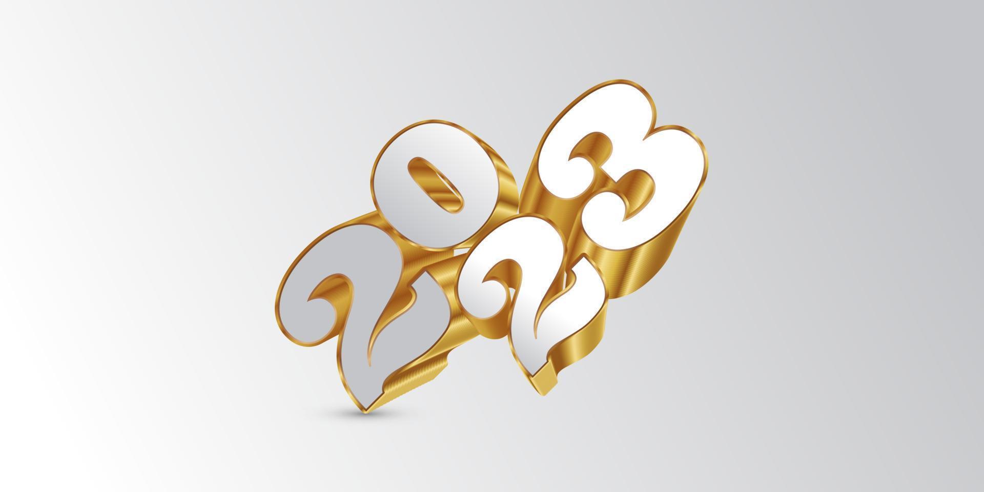 Happy New Year 2023 with White and Gold 3D Numbers Isolated on White Background. New Year Design for Banner, Poster and Greeting Card vector