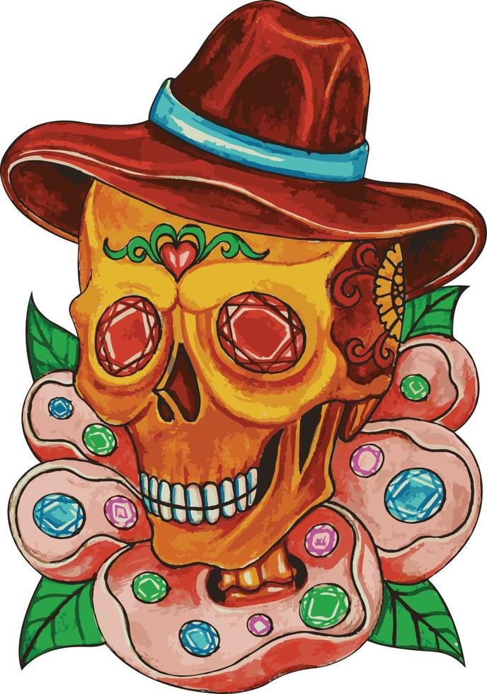 Art fancy skull day of the dead. Hand drawing and make graphic vector. vector