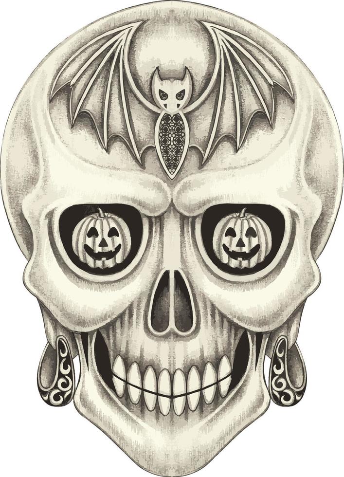 Art fancy skull halloween day. Hand drawing and make graphic vector. vector