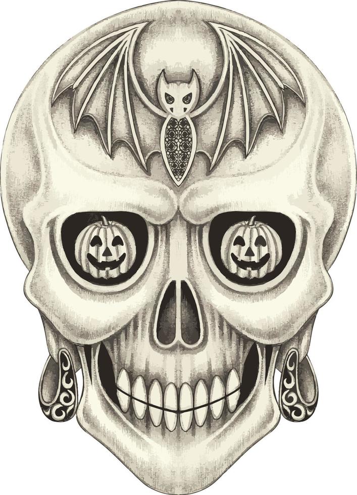 Art fancy skull halloween day. Hand drawing and make graphic vector. vector