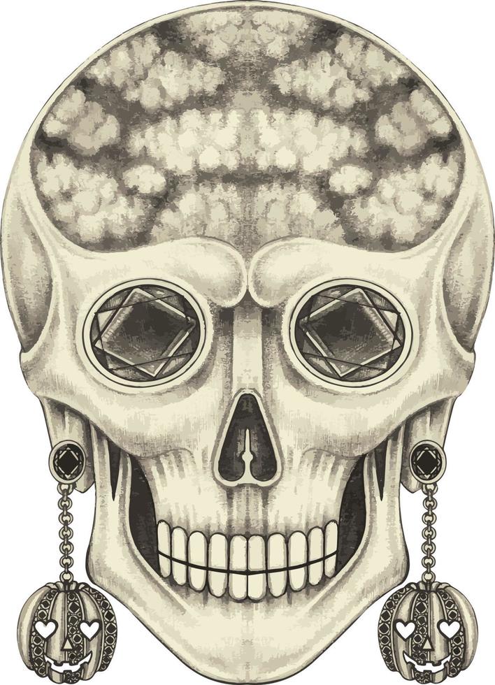 Art fancy surreal skull. Hand drawing and make graphic vector. vector