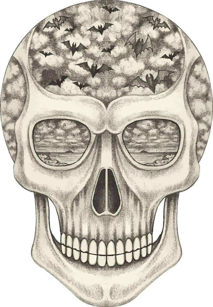 Art fantasy surrreal skull, Hand drawing and make graphic vector. vector