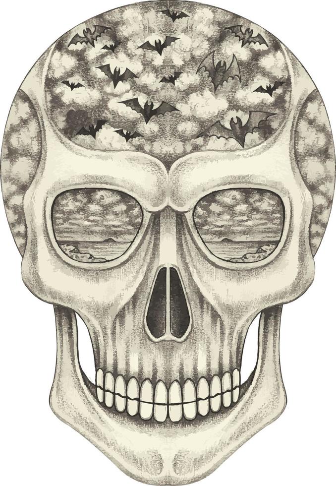 Art fantasy surrreal skull, Hand drawing and make graphic vector. vector