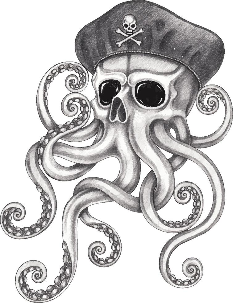 Art fantasy octopus skull. Hand drawing andmake graphic vector. vector